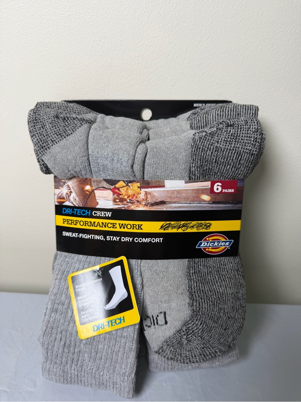 Men’s Dickies 6-pack DriTech Comfort Crew Work Socks Size 6-12 ~ Color: Gray